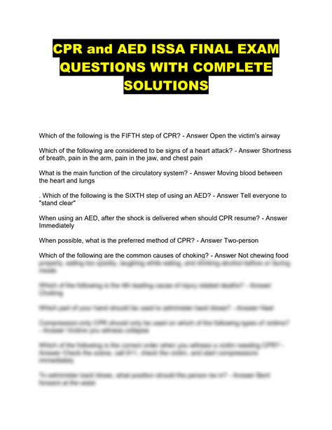 cpr and aed final exam issa|CPR AND AED ISSA FINAL EXAM QUESTIONS WITH。